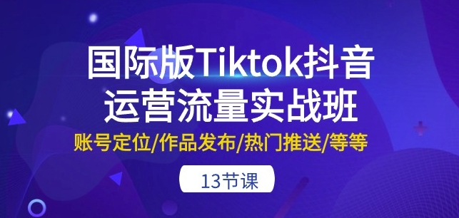 国际版Tiktok抖音运营流量实战班：账号定位/作品发布/热门推送/等等-13节-主题库网创