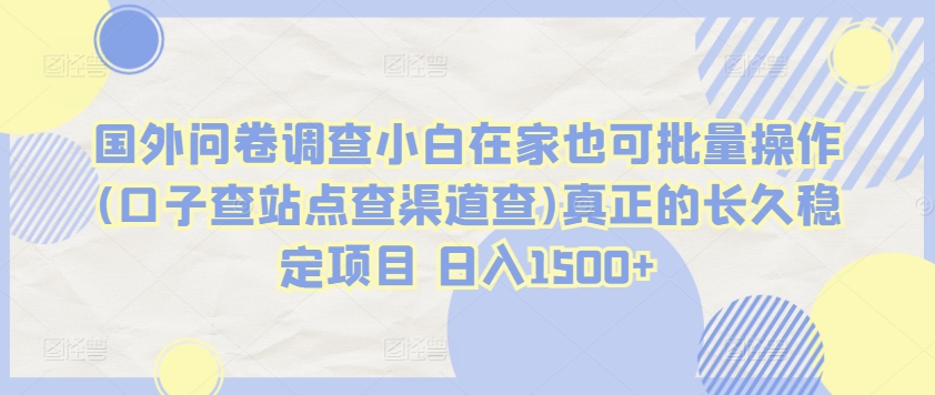 国外问卷调查小白在家也可批量操作(口子查站点查渠道查)真正的长久稳定项目 日入1500+-主题库网创