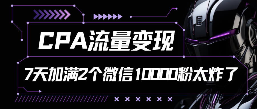 CPA流量变现，7天加满两个微信10000粉-主题库网创