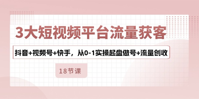 （10778期）3大短视频平台流量获客，抖音+视频号+快手，从0-1实操起盘做号+流量创收-主题库网创