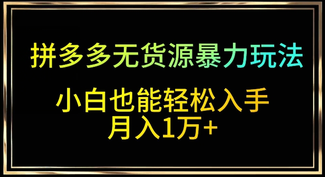 拼多多无货源暴力玩法，全程干货，小白也能轻松入手，月入1万+-主题库网创