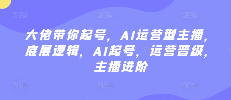 大佬带你起号，AI运营型主播，底层逻辑，AI起号，运营晋级，主播进阶-主题库网创