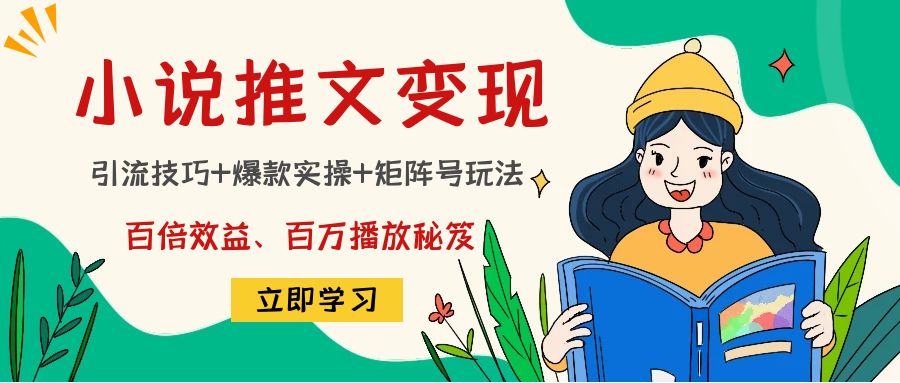 小说推文训练营：引流技巧+爆款实操+矩阵号玩法，百倍效益、百万播放秘笈-主题库网创