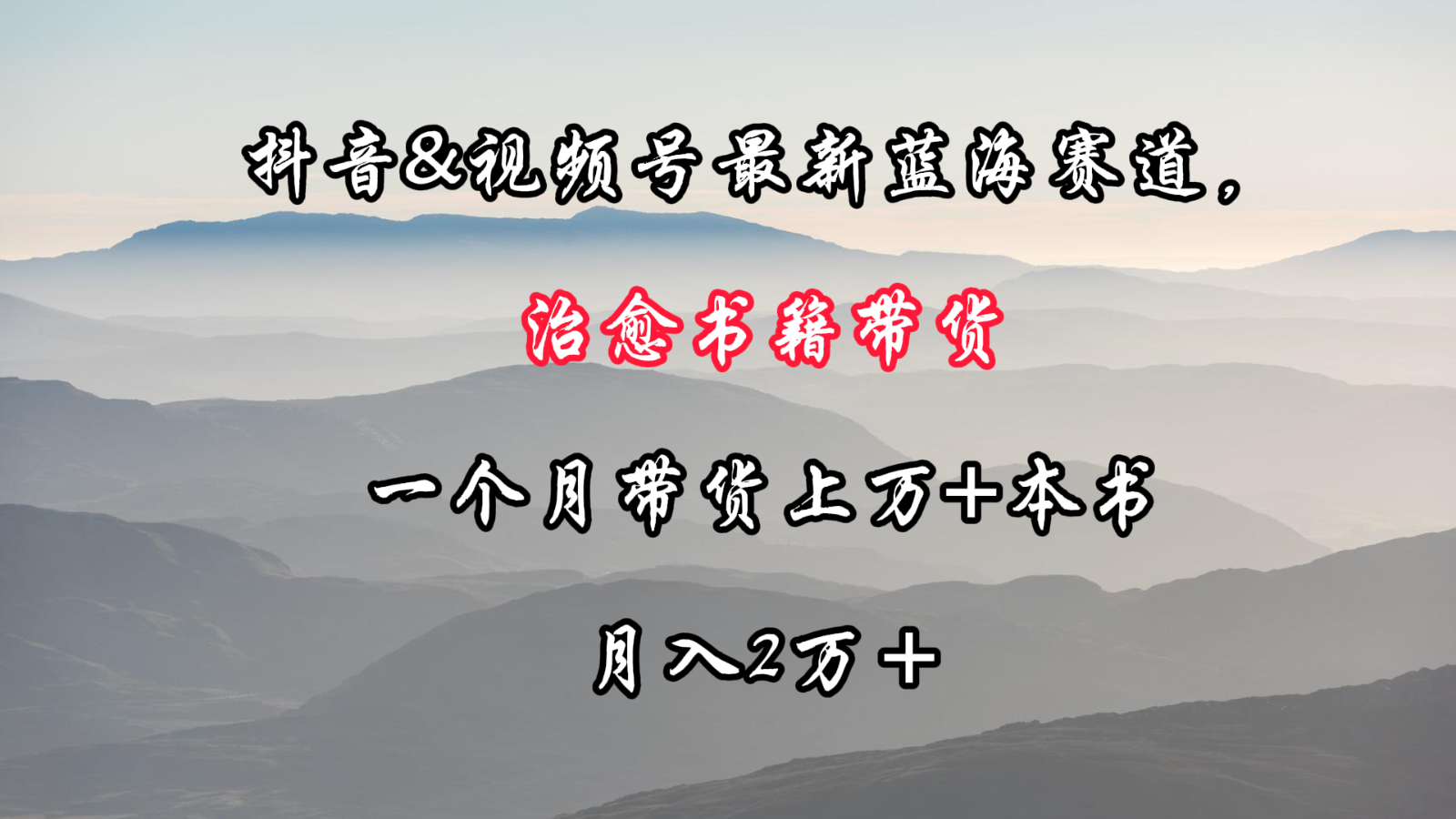 抖音&视频号最新蓝海赛道，治愈书籍带货，一个月带货上万+本书，月入2万＋-主题库网创