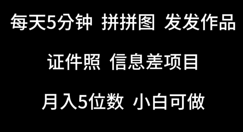 每天5分钟，拼拼图发发作品，证件照信息差项目，小白可做-主题库网创