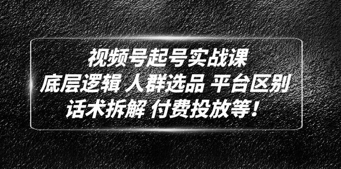 视频号起号实战课：底层逻辑 人群选品 平台区别 话术拆解 付费投放等！-主题库网创