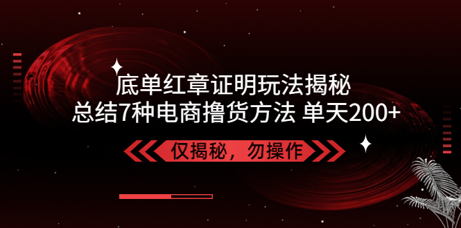 独家底单红章证明揭秘 总结7种电商撸货方法 操作简单,单天200+【仅揭秘】-主题库网创