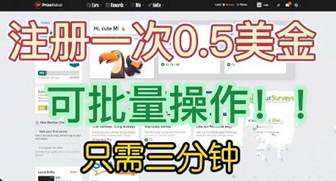 国外项目注册一次0.5美金 只需三分钟无脑操作 可批量放大 小白工作室福利-主题库网创