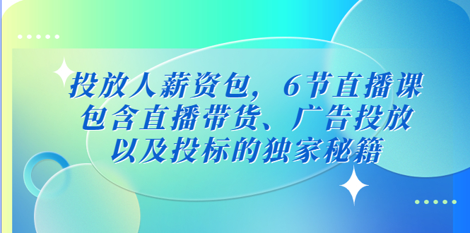 投放人薪资包，6节直播课，包含直播带货、广告投放、以及投标的独家秘籍-主题库网创