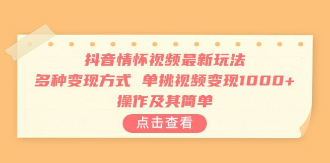 抖音情怀视频最新玩法，多种变现方式，单挑视频变现1000+，操作及其简单-主题库网创