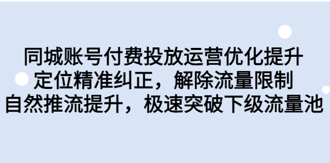 同城账号付费投放优化提升，定位精准纠正，解除流量限制，自然推流提…-主题库网创