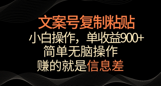 文案号掘金，简单复制粘贴，小白操作，单作品收益900+-主题库网创