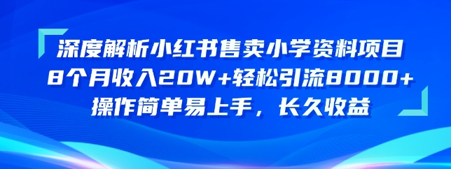 深度解析小红书售卖小学资料项目，操作简单易上手，长久收益-主题库网创