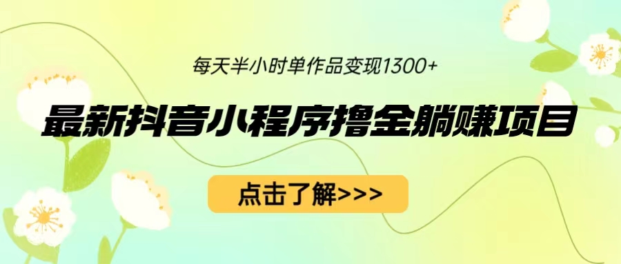 最新抖音小程序撸金躺赚项目，一部手机每天半小时，单个作品变现1300+-主题库网创