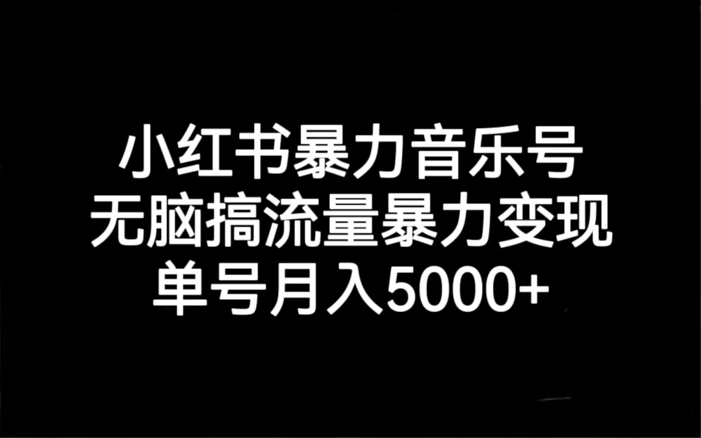 小红书暴力音乐号，无脑搞流量暴力变现，单号月入5000+-主题库网创