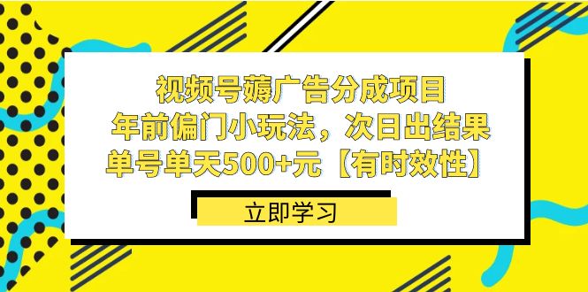 视频号薅广告分成项目，年前偏门小玩法，次日出结果，单号单天500+元-主题库网创