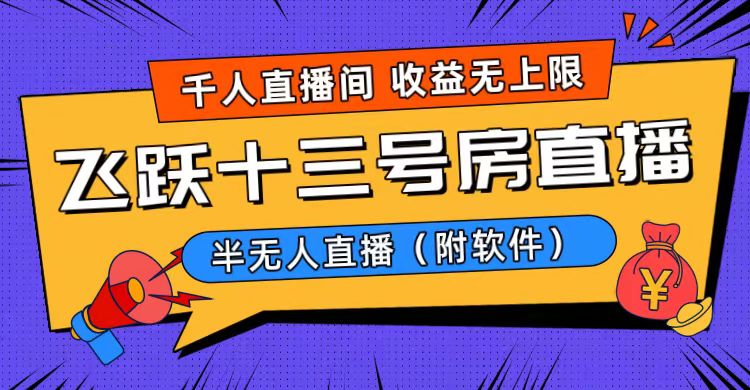 爆火飞跃十三号房半无人直播，一场直播上千人，日入过万！（附软件）-主题库网创