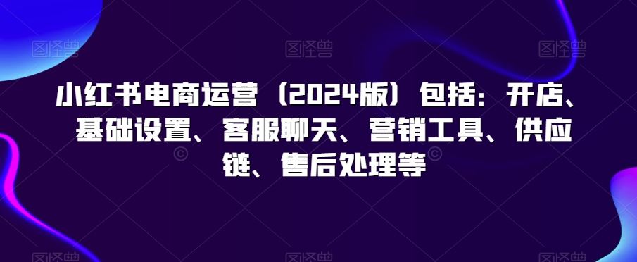 小红书电商运营（2024版）包括：开店、基础设置、客服聊天、营销工具、供应链、售后处理等-主题库网创