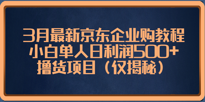 3月最新京东企业购教程，小白单人日利润500+撸货项目（仅揭秘）-主题库网创