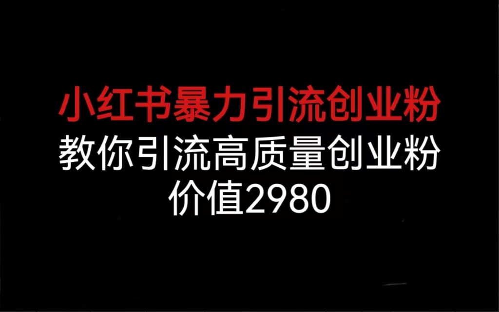 小红书暴力引流创业粉，教你引流高质量创业粉，价值2980-主题库网创