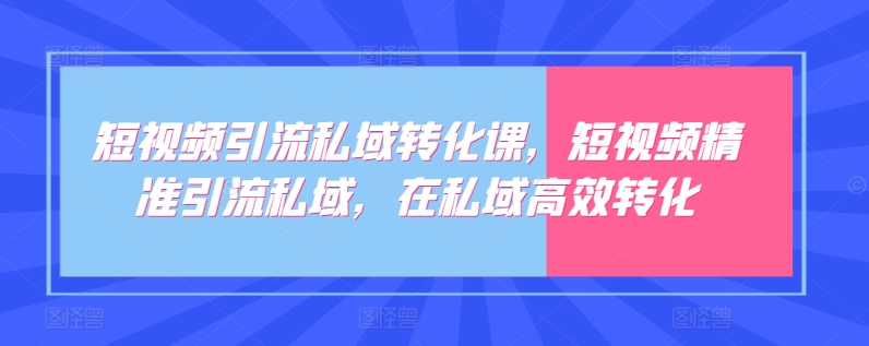 短视频引流私域转化课，短视频精准引流私域，在私域高效转化-主题库网创