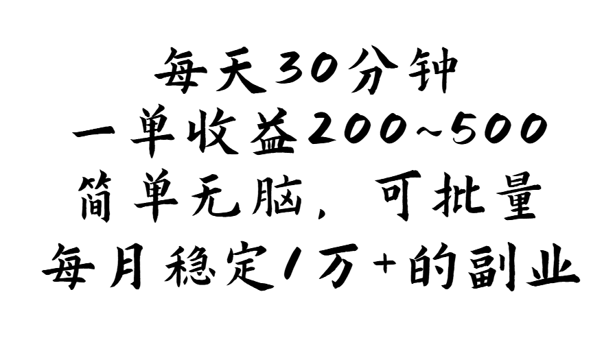 每天30分钟，一单收益200~500，简单无脑，可批量放大，每月稳定1万+-主题库网创