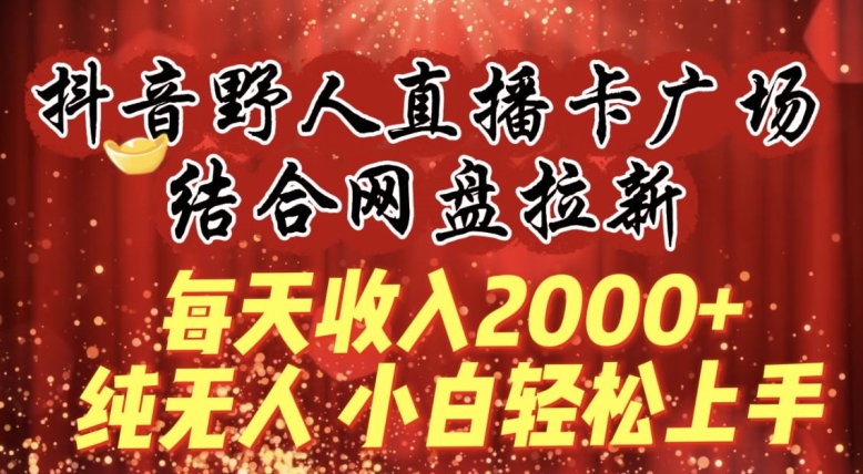 每天收入2000+，抖音野人直播卡广场，结合网盘拉新，纯无人，小白轻松上手-主题库网创