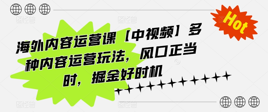 海外内容运营课【中视频】多种内容运营玩法，风口正当时，掘金好时机-主题库网创