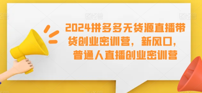 2024拼多多无货源直播带货创业密训营，新风口，普通人直播创业密训营-主题库网创