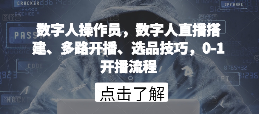 数字人操作员，数字人直播搭建、多路开播、选品技巧，0-1开播流程-主题库网创