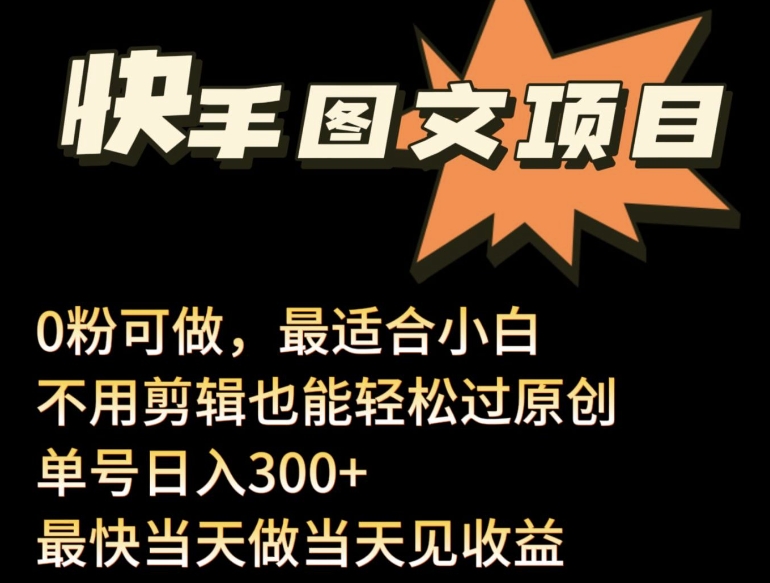 24年最新快手图文带货项目，零粉可做，不用剪辑轻松过原创单号轻松日入300+-主题库网创