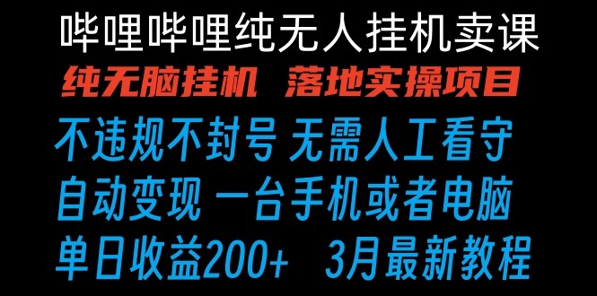 哔哩哔哩纯无脑挂机卖课 单号日收益200+ 手机就能做-主题库网创