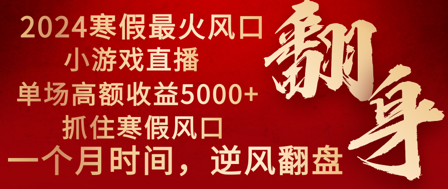 2024年最火寒假风口项目 小游戏直播 单场收益5000+抓住风口 一个月直接提车-主题库网创