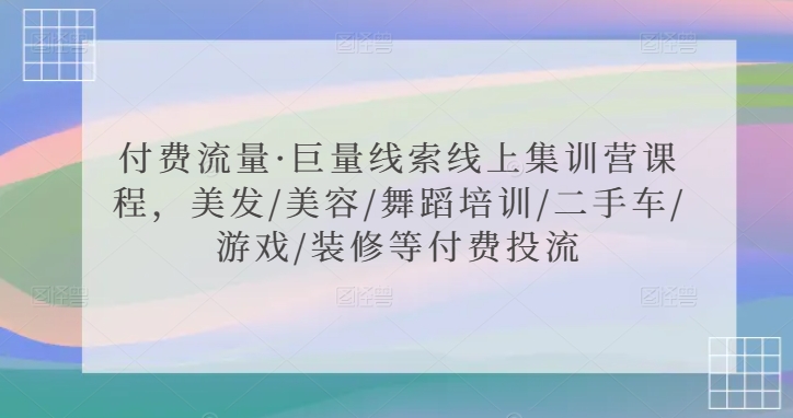 付费流量·巨量线索线上集训营课程，美发/美容/舞蹈培训/二手车/游戏/装修等付费投流-主题库网创