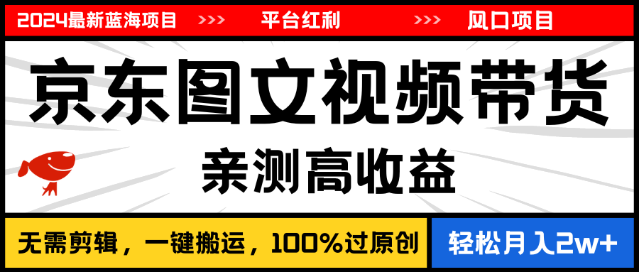 2024最新蓝海项目，逛逛京东图文视频带货，无需剪辑，月入20000+-主题库网创