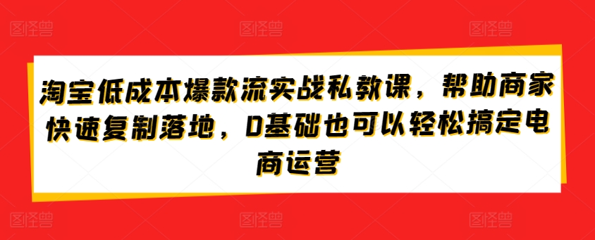 淘宝低成本爆款流实战私教课，帮助商家快速复制落地，0基础也可以轻松搞定电商运营-主题库网创