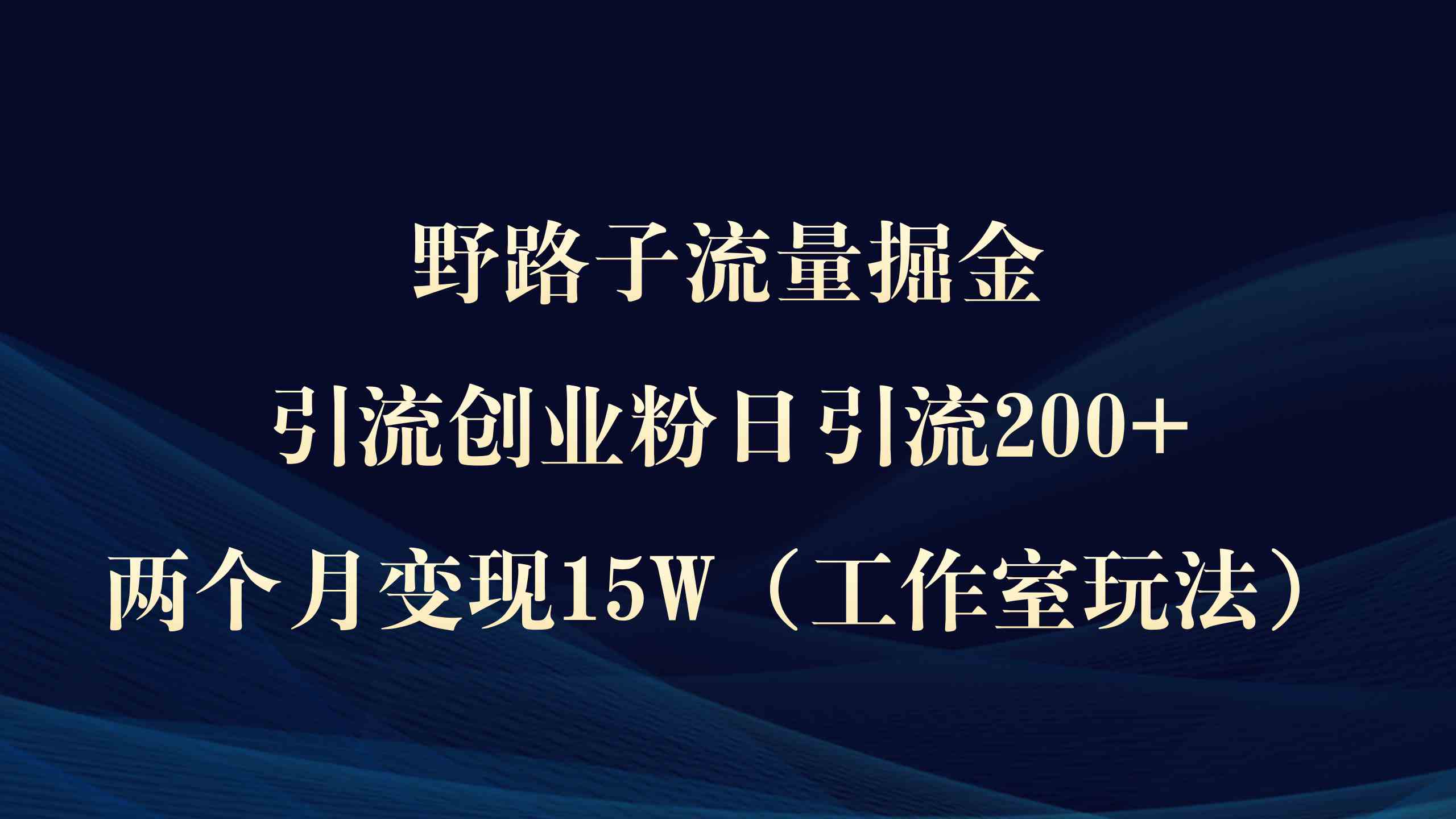 （9513期）野路子流量掘金，引流创业粉日引流200+，两个月变现15W（工作室玩法））-主题库网创