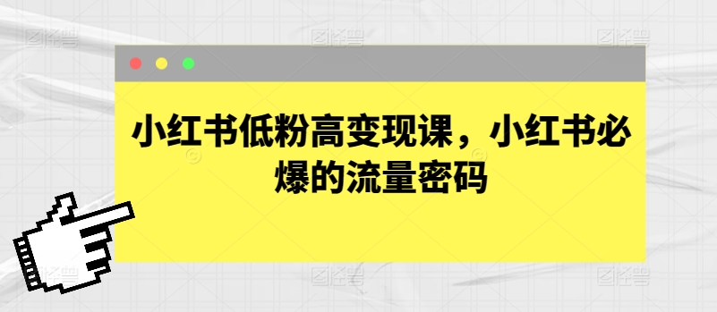 小红书低粉高变现课，小红书必爆的流量密码-主题库网创