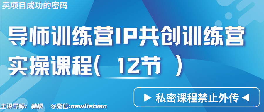 导师训练营3.0IP共创训练营私密实操课程（12节）-卖项目的密码成功秘诀-主题库网创