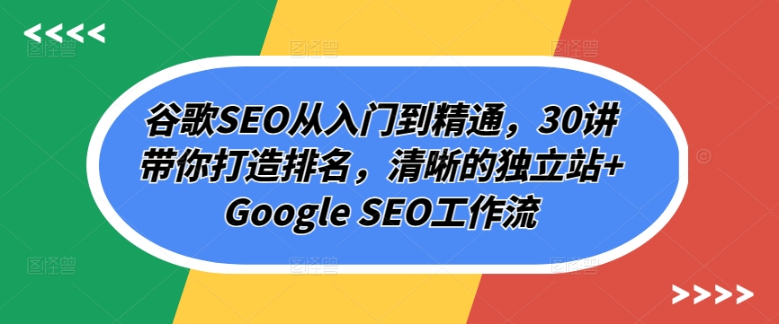 谷歌SEO从入门到精通，30讲带你打造排名，清晰的独立站+Google SEO工作流-主题库网创