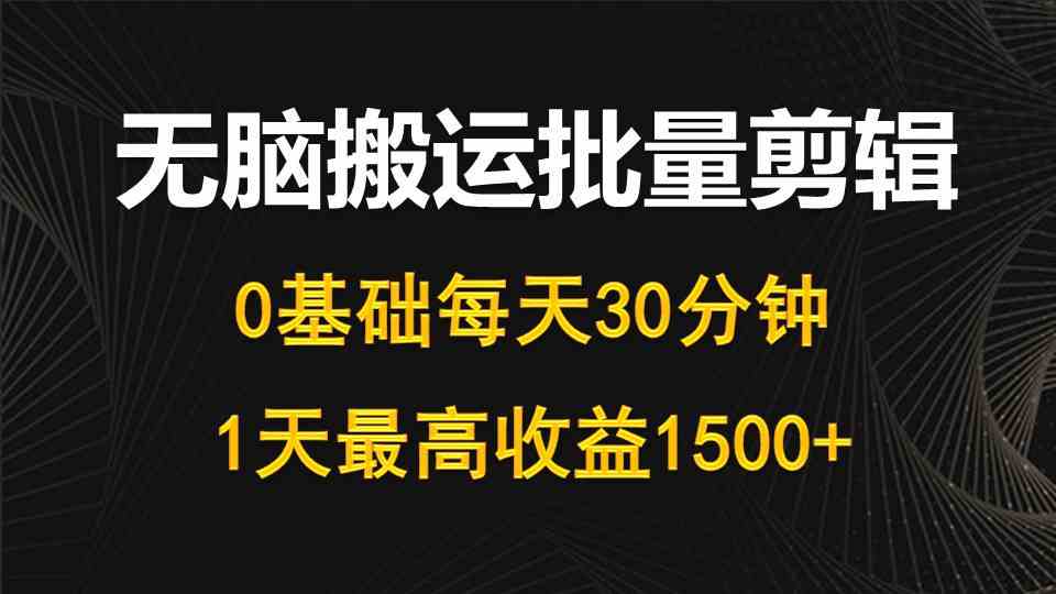 （10008期）每天30分钟，0基础无脑搬运批量剪辑，1天最高收益1500+-主题库网创