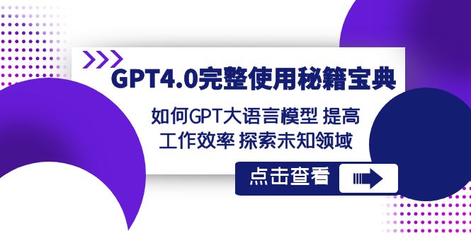 GPT4.0完整使用-秘籍宝典：如何GPT大语言模型 提高工作效率 探索未知领域-主题库网创