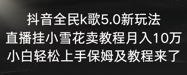 抖音全民k歌5.0新玩法，直播挂小雪花卖教程月入10万，小白轻松上手，保姆及教程来了-主题库网创