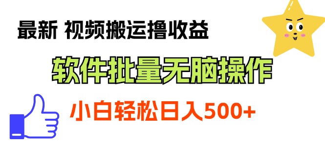 最新视频搬运撸收益，软件无脑批量操作，新手小白轻松上手-主题库网创