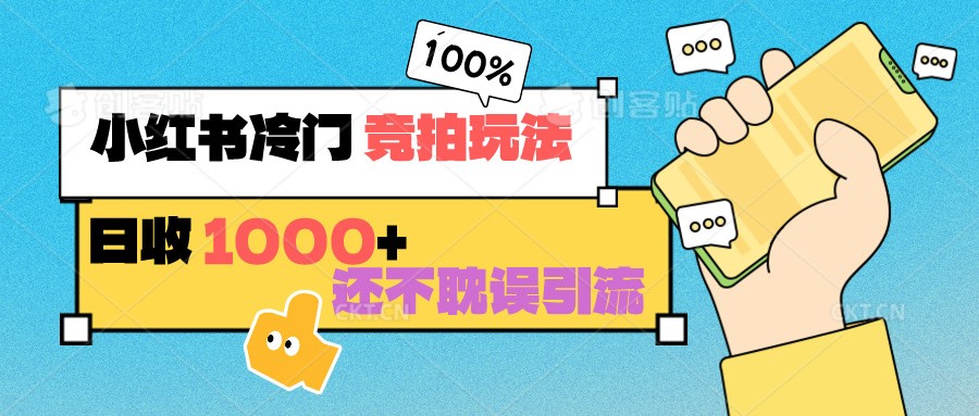 小红书冷门 竞拍玩法 日收1000+ 不耽误引流 可以做店铺 可以做私域-主题库网创