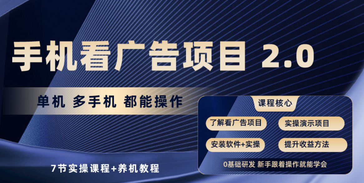 手机看广告项目2.0，单机收益30-50，提现秒到账-主题库网创