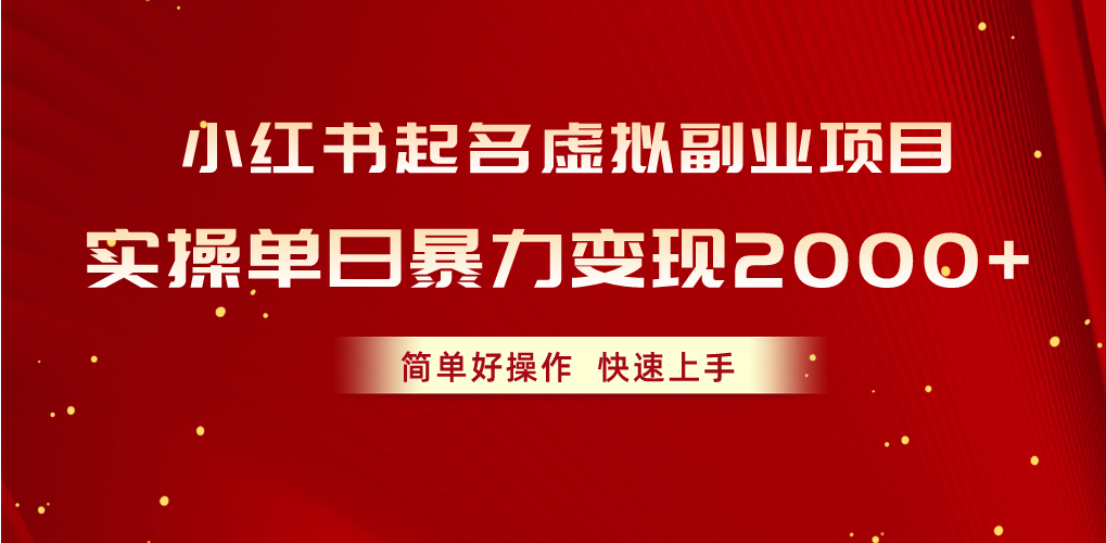 （10856期）小红书起名虚拟副业项目，实操单日暴力变现2000+，简单好操作，快速上手-主题库网创