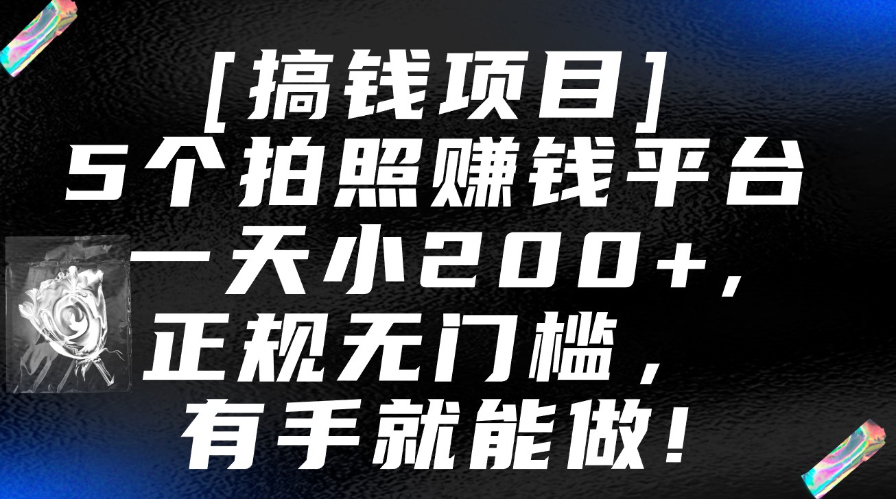 5个拍照赚钱平台，一天小200+，正规无门槛，有手就能做【保姆级教程】-主题库网创