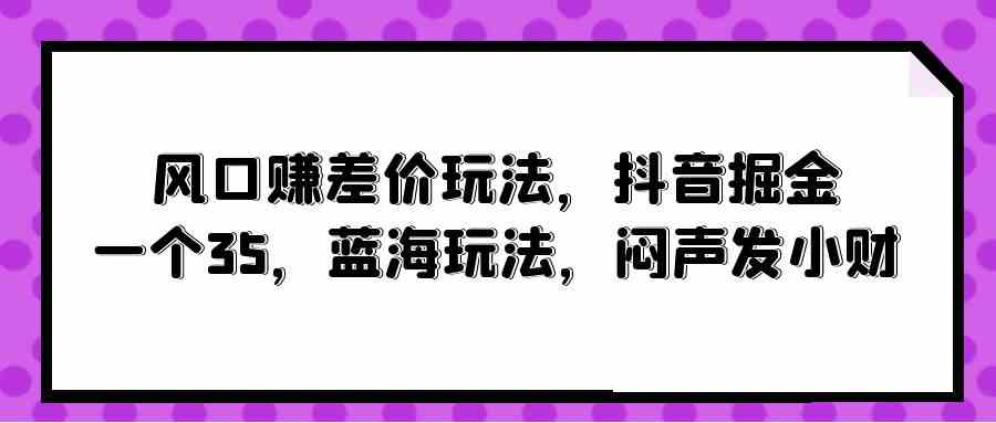 （10022期）风口赚差价玩法，抖音掘金，一个35，蓝海玩法，闷声发小财-主题库网创