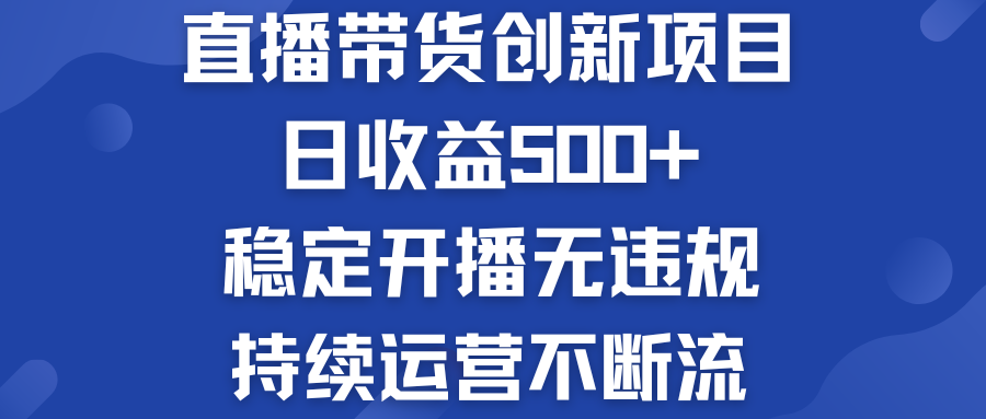 直播带货创新项目：日收益500+  稳定开播无违规  持续运营不断流-主题库网创